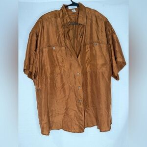 Compagnie Internationale Express 100% Silk Button Up Shirt In Copper Vintage
